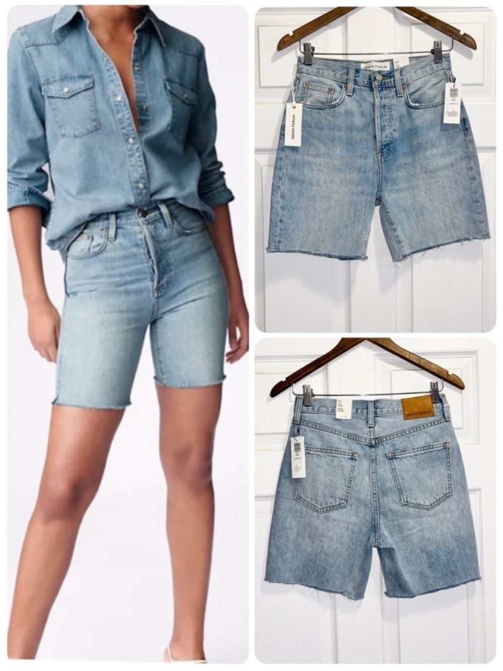 NWT Aritzia Denim Forum The Yoko Long Shorts Blondie Blue Raw Hem Size 25 NEW